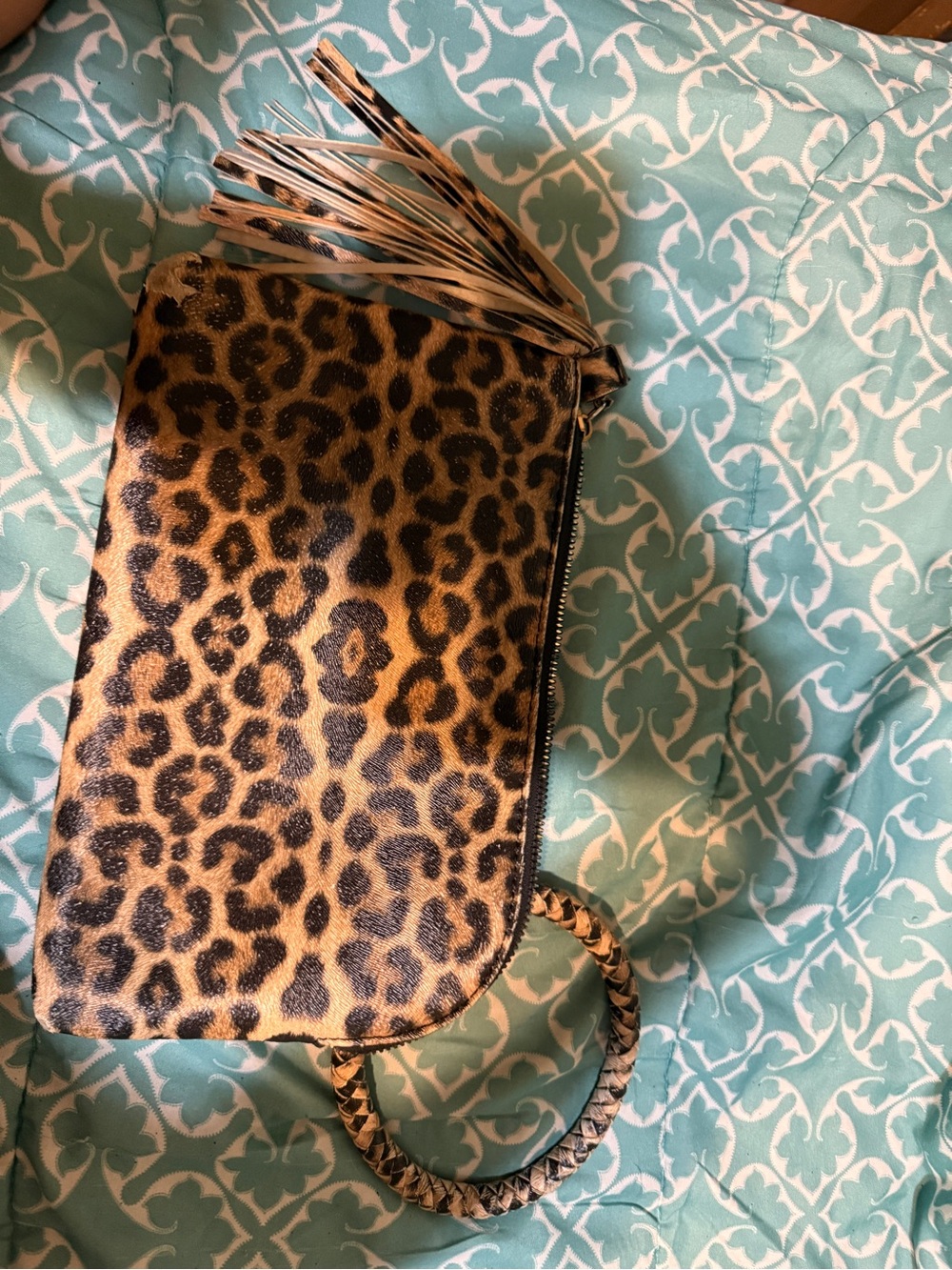 Leopard Print Wristlet Clutch in Brown